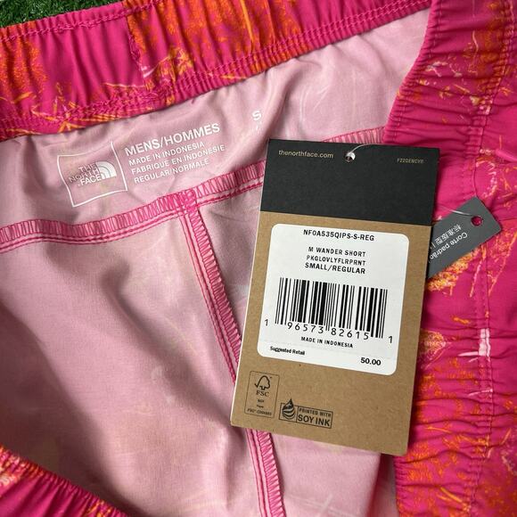 The North Face Wander Print Shorts Size Small Mens Pink Glow Valley - Picture 8 of 8